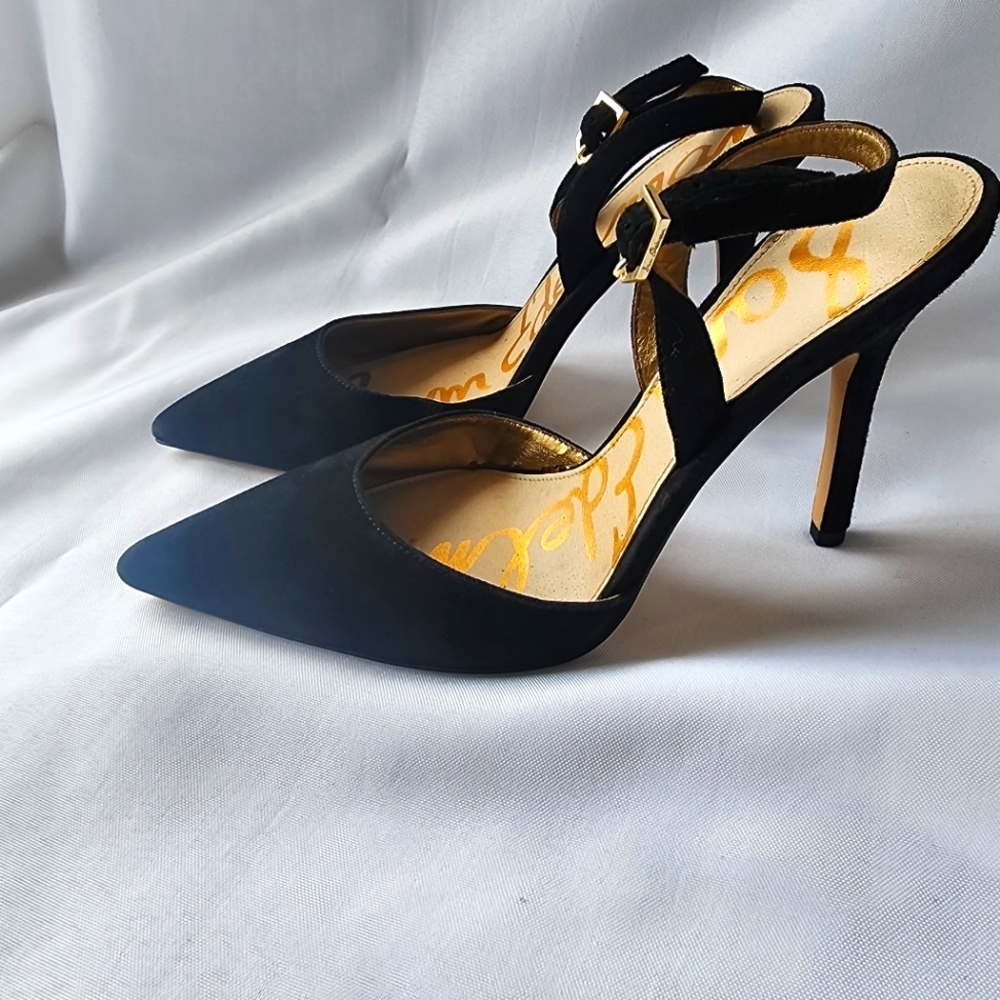 Sam Edelman Sling Back Pointy Toe Heels in Black Suede Size 9